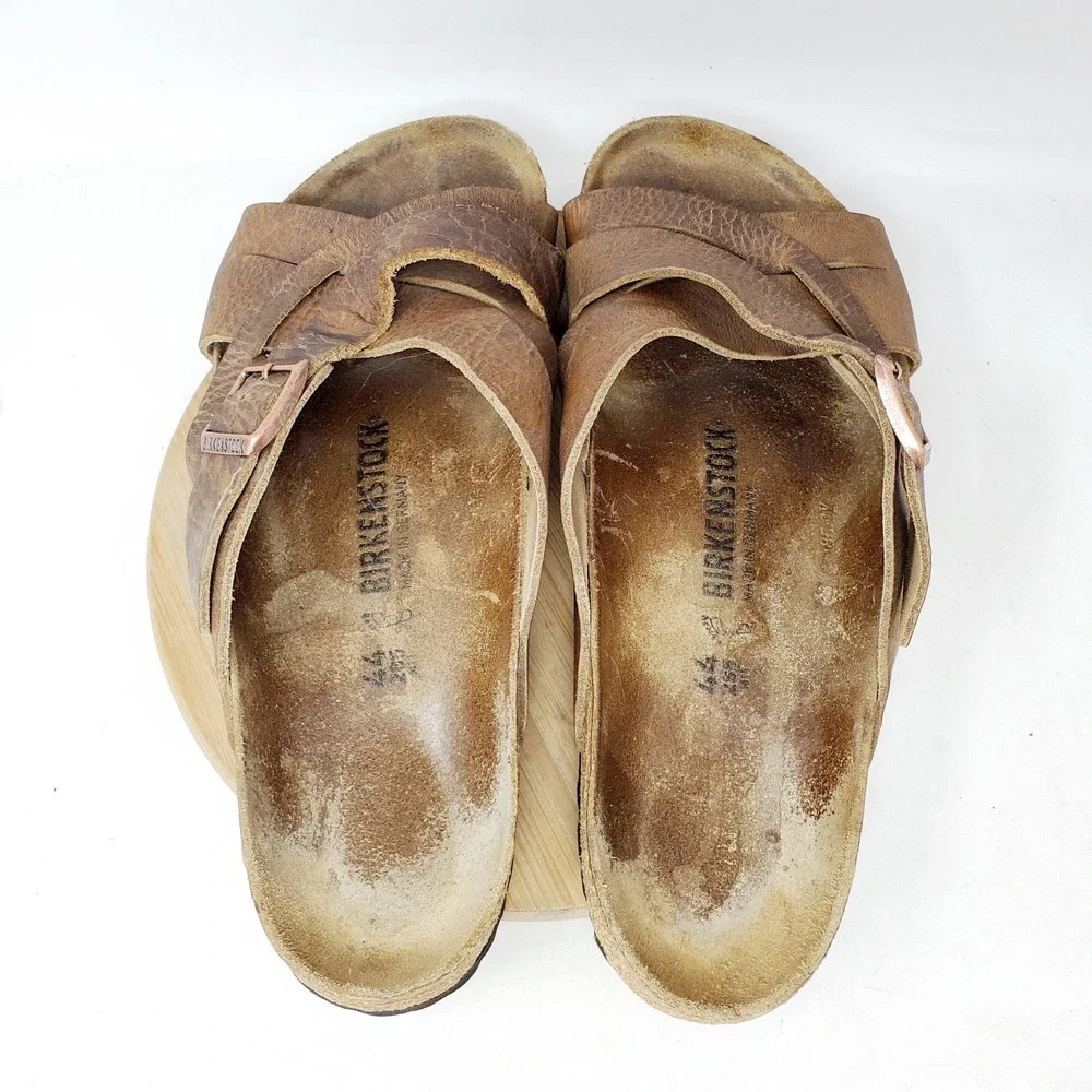 Birkenstock Lugano Sandals 44 Mens 11 Tobacco Oiled Leather Straps Shoes